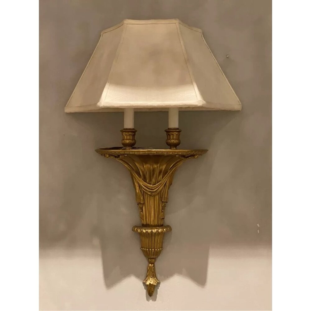 Regency Style Brass Wall Hallway Sconce with Shade